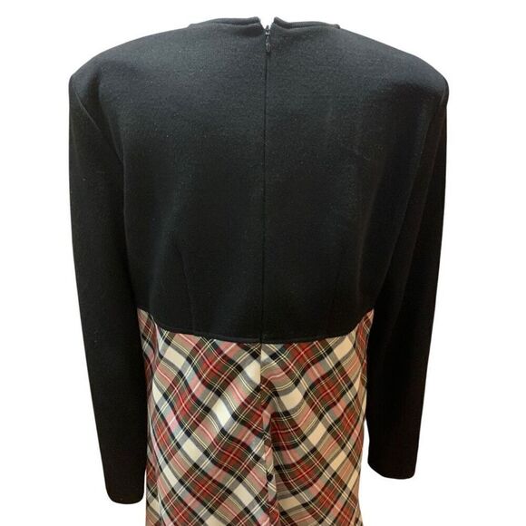 Chetta B VTG 80s Dolman Dress Wool Skirt Red Tartan Plaid Black L/S Top Size 10 - Picture 4 of 9